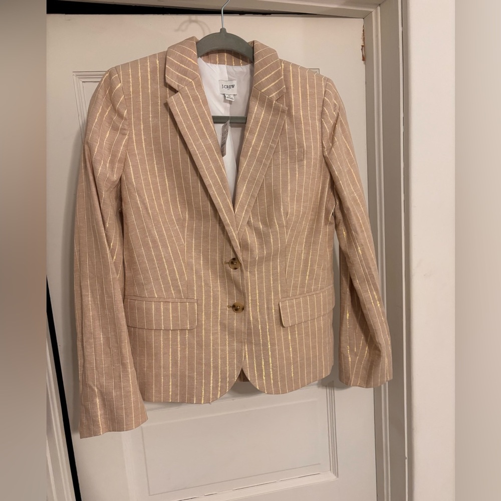 J. Crew Women's Beige Metallic Pin-Striped Blazer Size 0 NWT